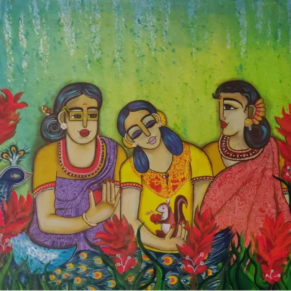 Nandini Verma,Three Generations Together,Acrylic on Canvas,2023