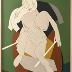 The acrylic on canvas, painted in the final decade depicts the rickshaw puller.