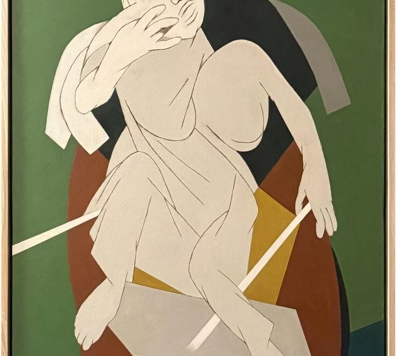 The acrylic on canvas, painted in the final decade depicts the rickshaw puller.
